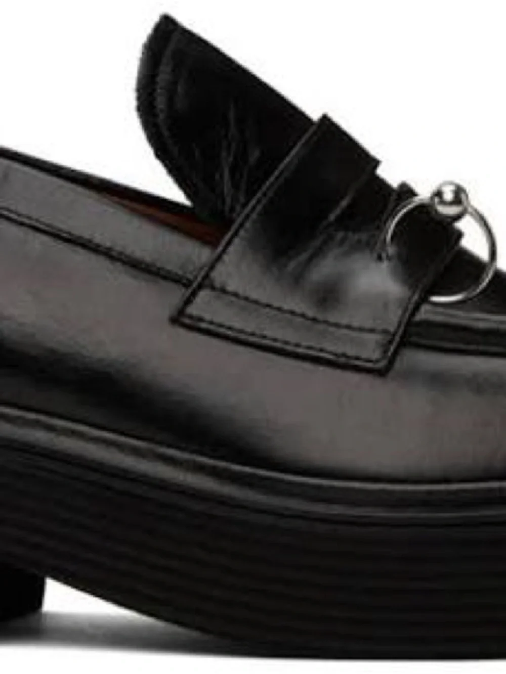 Marni Black Leather Platform Loafers with Silver Ring Detail